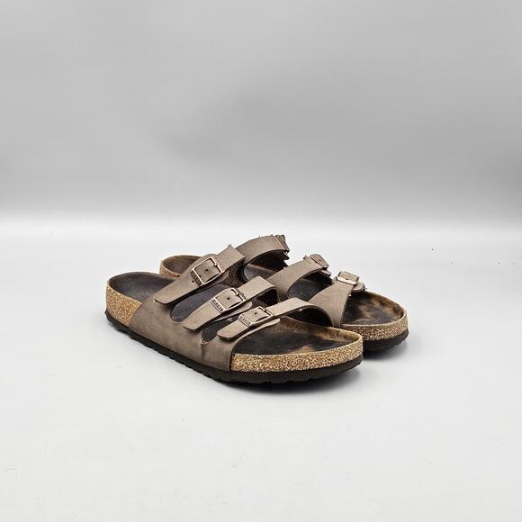 Birkenstock Shoes - Birkenstock Womens size 41 EU 10 US Florida Brown Leather 3 Strap Slides Sandals
